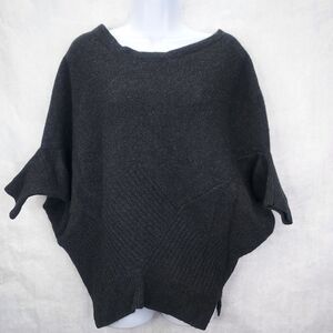 Vince Sweater Poncho Women's Large Black Rib Knit Yak & Wool Pullover Side Slits